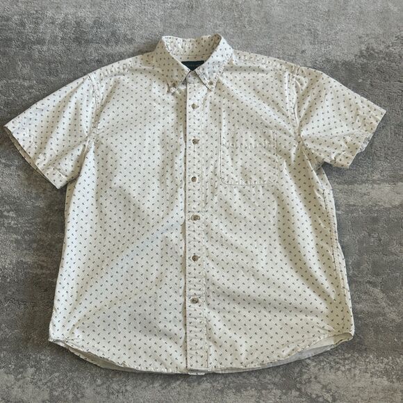 J Crew Always Shirt Mens Large 100% Cotton Anchor Print Cream - Picture 2 of 10